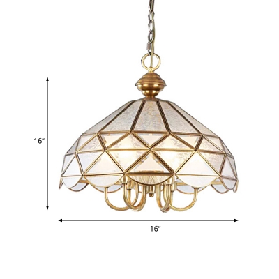 Gold 5 Heads Chandelier Lighting Colonialism Frosted Glass Bowl Pendant Ceiling Light for Study Room