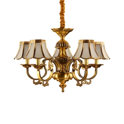 Gold Trumpet Hanging Chandelier Colony Frosted Glass 5/6/8 Bulbs Pendant Light Kit with Metal Curved Arm