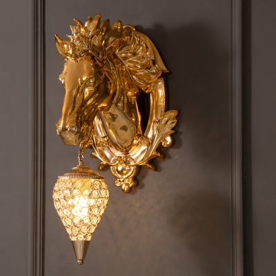 Golden Horse Sconce Light Fixture Country Style 9.5