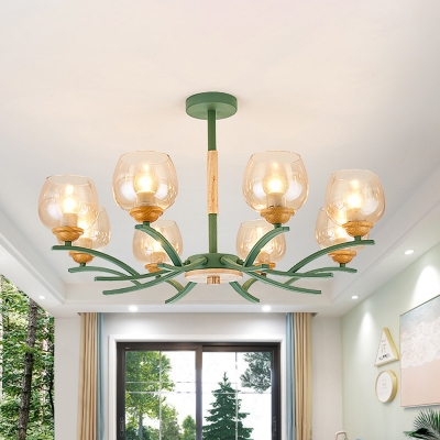 Gray/Green Finish Global Chandelier Lighting Nordic Stylish 8 Lights Amber Glass Pendant Lighting Fixture