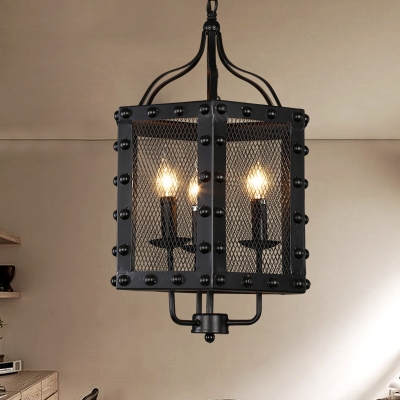 Iron Faceted Frame Ceiling Chandelier Vintage Style 3 Lights Black Hanging Lamp Kit