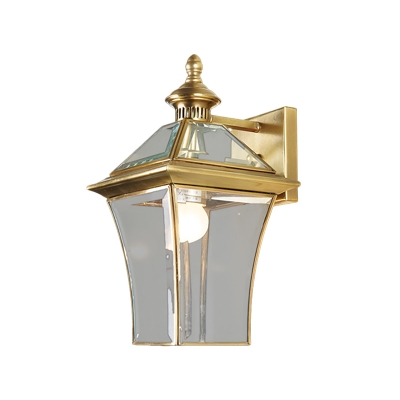 Lantern Outdoor Wall Sconce Traditional Metal 1 Bulb Gold Wall Lighting Fixture