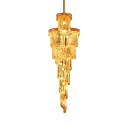 Layered Hanging Chandelier Modern Crystal 15 Lights Gold Suspension Pendant Light for Corridor