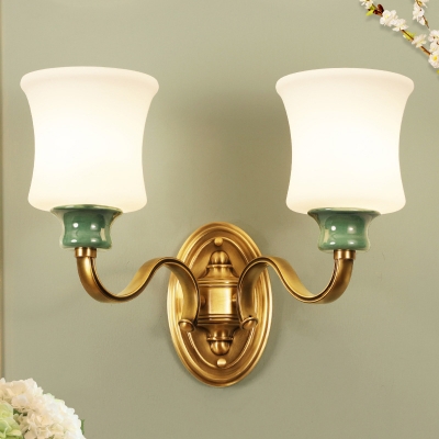 Milky Glass Bell Wall Light Sconce Modern Style 1/2-Light Corridor Wall Mounted Lamp in Gold
