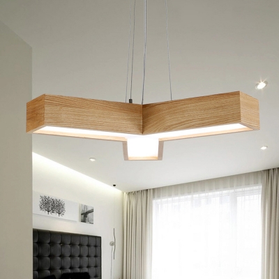 Minimalist Y-Shape Chandelier Light Fixture Wood Bedroom LED Hanging Lamp Kit in 2 Color Light
