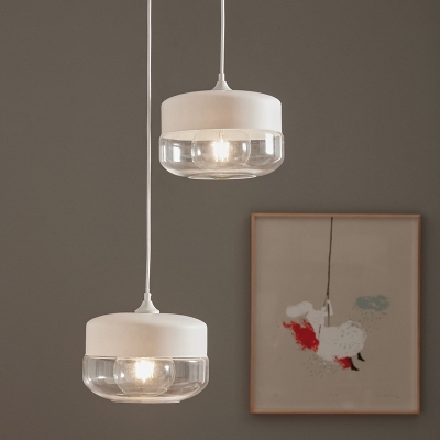 Modernist 1 Head Hanging Light White Round Pendant Lighting Fixture with Clear Glass Shade