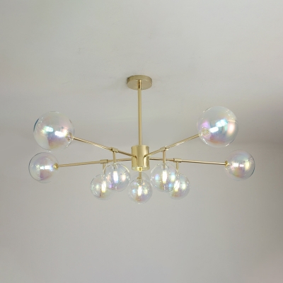 Modernist 10 Bulbs Ceiling Chandelier Gold Bubble Hanging Pendant Light with Clear Glass Shade