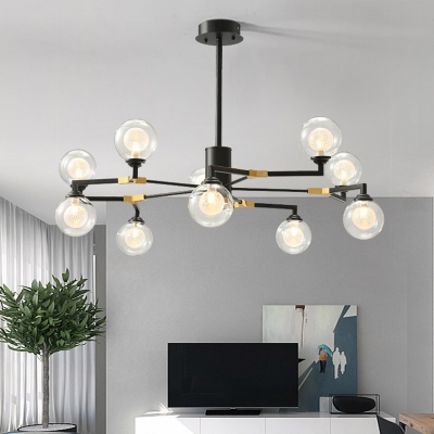 Orb Ceiling Chandelier Contemporary Clear Glass 8/10 Heads Black Hanging Pendant Light with Metal Arm