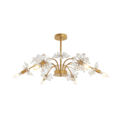 Postmodern Starburst Chandelier Lighting Crystal 6 Heads Bedroom Hanging Lamp in Gold