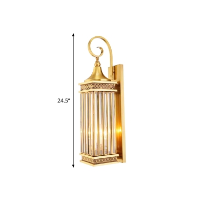 Rectangle Bedroom Wall Sconce Traditional Metal 3 Bulbs Gold Wall Lighting Fixture