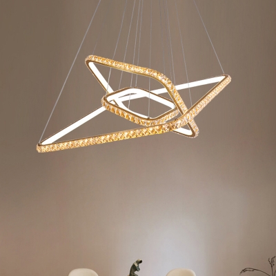 Rectangle Chandelier Light Fixture Modern Crystal LED Gold Ceiling Pendant Light in 3 Color/Inner Warm Outer White/Inner White Outer Warm Light