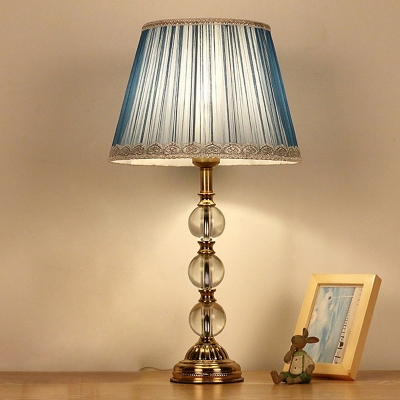 Retro Conical Table Lamp Single Head Clear Crystal Ball Nightstand Light in Blue with Braided Trim