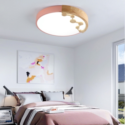 Round Acrylic Ceiling Mounted Light Macaron Green/Yellow/Pink LED Flush Light in Warm/White Light, 16