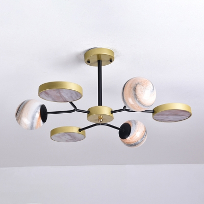 Round Shaped Chandelier Pendant Light Modern Style Hand-Blown Glass 6/8 Lights Golden Hanging Lamp