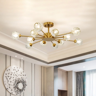 Sputnik Living Room Ceiling Lighting Traditional Faceted Crystal 12 Heads Gold Semi Flush Light
