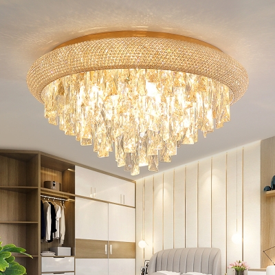 Tapered Bedroom Ceiling Lamp Rectangle-Cut Crystal 6 Heads Contemporary Flush Mount Fixture in Gold