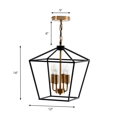 Tapered Shade Metal Chandelier Light Fixture Vintage Style 4 Heads Black Ceiling Lamp with Wire Frame