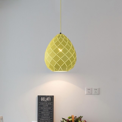 Teardrop Metal Pendant Lamp Contemporary 1 Light Pink/Yellow/Blue Hanging Lamp Kit for Dining Room