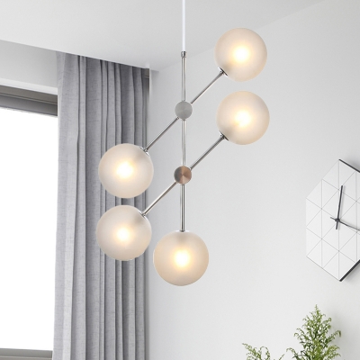 Textured White Glass Global Ceiling Chandelier Contemporary 5 Bulbs Suspended Lighting Fixture