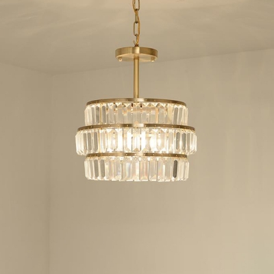 Tiered Crystal Pendant Chandelier Modernist 3 Bulbs Brass Suspended Lighting Fixture with Adjustable Metal Chain