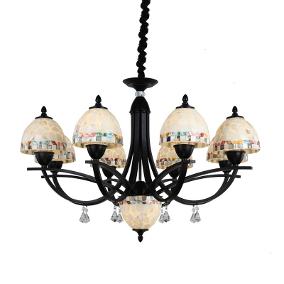 Tiffany Dome Chandelier Lamp 4/7/9 Lights Stained Art Glass Hanging Lamp Kit for Living Room with Crystal Droplet