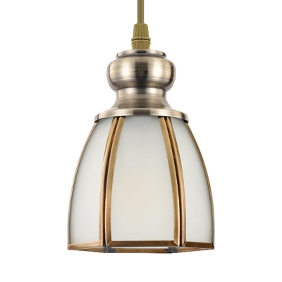 Traditional Bowl/Flower/Trapezoid Drop Lamp 1 Head White Glass Pendant Ceiling Light in Gold for Dining Room