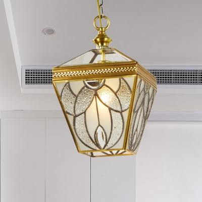 Vintage Lantern Hanging Pendant 1 Head Bubble Glass Suspended Lighting Fixture in Gold for Bedroom