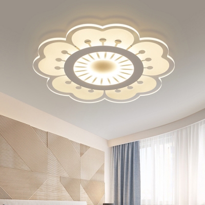 White Floral Flush Light Fixture Modern Acrylic LED Ceiling Light in Warm/White/3 Color Light, 16.5