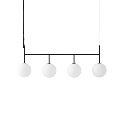 White Glass Ball Island Lighting Modernism 4 Heads Black Pendant Light Fixture for Dining Room