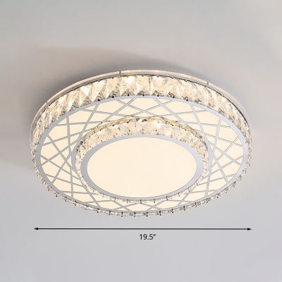 White Round Flush Light Contemporary K9 Crystal LED Ceiling Light Fixture in Warm/White Light