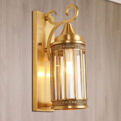 1/3-Head Wall Light Traditionalism Cylindrical Metal Wall Sconce Lighting in Brass for Hall, 6.5