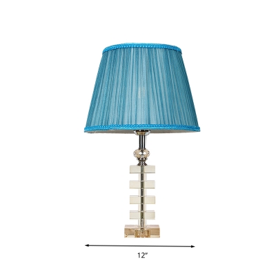 1 Bulb Crystal Night Light Antique Blue Tapered Bedroom Table Lamp with Square Pedestal