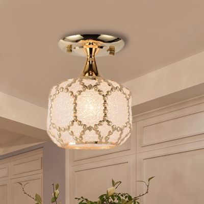 1 Bulb Globe/Dome/Drum Ceiling Flush Mount Traditional Gold Bubble Glass Semi Mount Lighting for Bedroom