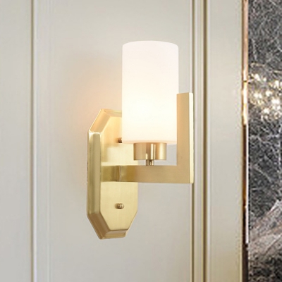 1 Bulb Tubular Wall Lamp Modernism Opal Frosted Glass Sconce Light Fixture in Gold