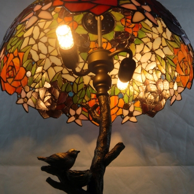 1 Head Table Lamp Tiffany Rose/Victorian/Dragonfly Handcrafted Stained Glass Reading Light in Antique Brass