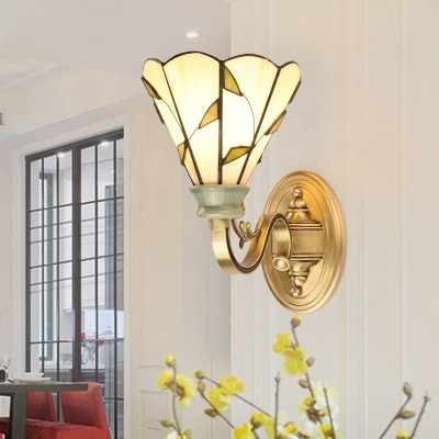 1 Light Dome/Conical/Bell Wall Mount Lamp Tiffany Stylish Gold/Orange/Yellow Cut Glass Sconce for Living Room