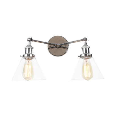 2 Lights Sconce Light Fixture Industrial Conical Clear Glass Wall Lighting in Bronze/Copper/Chrome for Dining Room