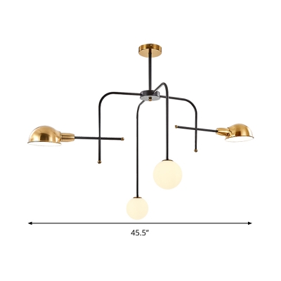 2/4 Bulbs Armed Pendant Chandelier Modernism Metal Suspended Lighting Fixture in Black-Gold
