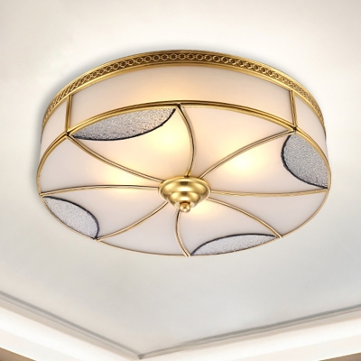 4/6 Lights Flush Ceiling Light Classic Drum Curved Frosted Glass Panel Flush Mount Lighting in Gold for Living Room, 18