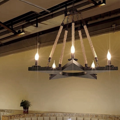5 Lights Chandelier Lighting Antique Open Bulb Metal Pendant Light Fixture in Black/Rust for Restaurant