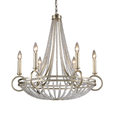 6 Lights Metal Chandelier Pendant Light Traditional Silver Candlestick Dining Room Ceiling Lamp