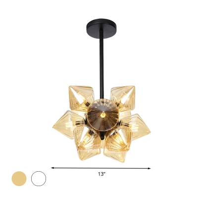 9/12 Lights Ceiling Lighting Industrial Prism Clear/Amber Glass Semi Flush in Black/Chrome for Dining Room