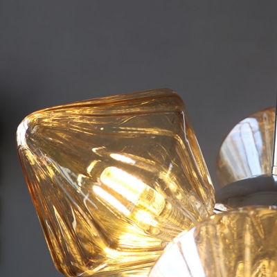 9/12 Lights Living Room Chandelier Modernist Chrome Pendant Light with Diamond Amber Glass Shade