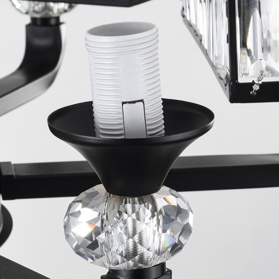 Armed Semi Flush Light Modern Metal 6/8 Heads Black Ceiling Mounted Fixture with Crystal Shade, 25