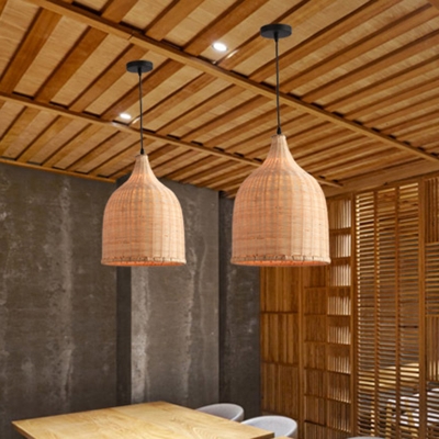 Basket Shaped Dining Room Suspension Pendant Light Bamboo 11