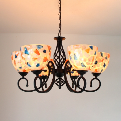 Beige Domed Chandelier Lighting Fixture Tiffany 3/5/6 Lights Shell Hanging Ceiling Light for Living Room