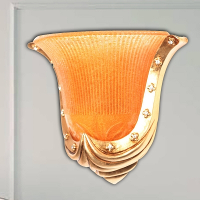Bell Shade Bedroom Flush Wall Sconce Traditional Style Orange Glass 1 Light Wall Mounted Lighting