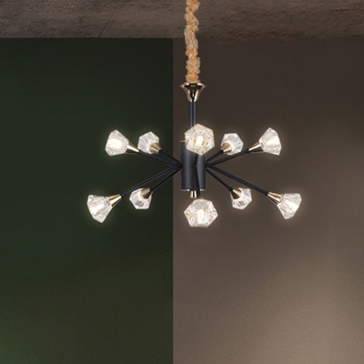 Black 10 Heads Hanging Ceiling Light Fixture Traditional Pyramid Crystal Sputnik Chandelier Lighting