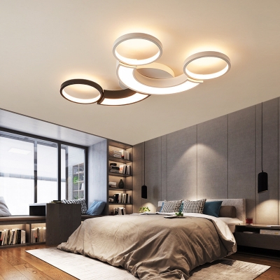 Black-White Ring Ceiling Lighting Contemporary Acrylic LED Flush Mount Lamp in White Light/Remote Control Stepless Dimming