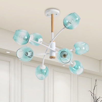 Blue/Tan Glass Dome Chandelier Pendant Light Modernism Style 6/8 Heads Hanging Light Fixture for Bedroom